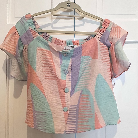 Crosby By Mollie Burch Pastel Ruffle Off Shoulder Flutter Top - Picture 2 of 3